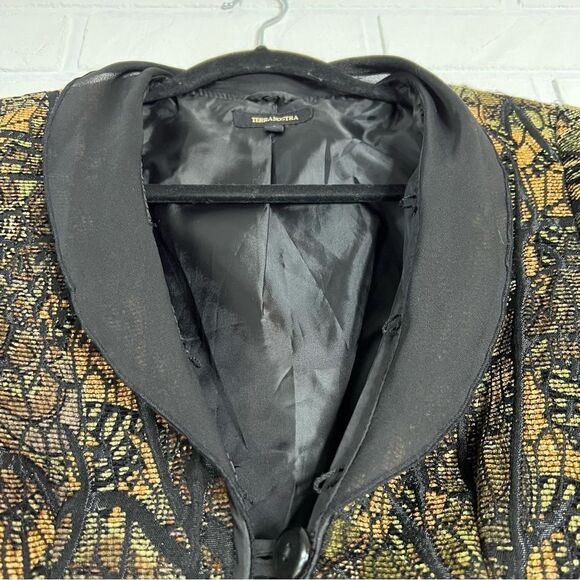 Terra Nostra Back Gold Brocade Cropped Padded Shoulder Blazer 4 - Picture 5 of 13